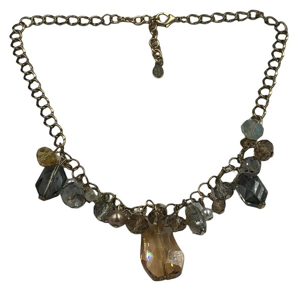 Leslie Danzis Necklace Statement Crystal Bronze Tone Chain - Picture 3 of 6